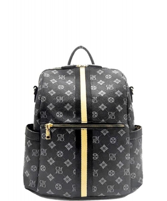 CM Monogram Striped Convertible Backpack CM-2706 BLACK